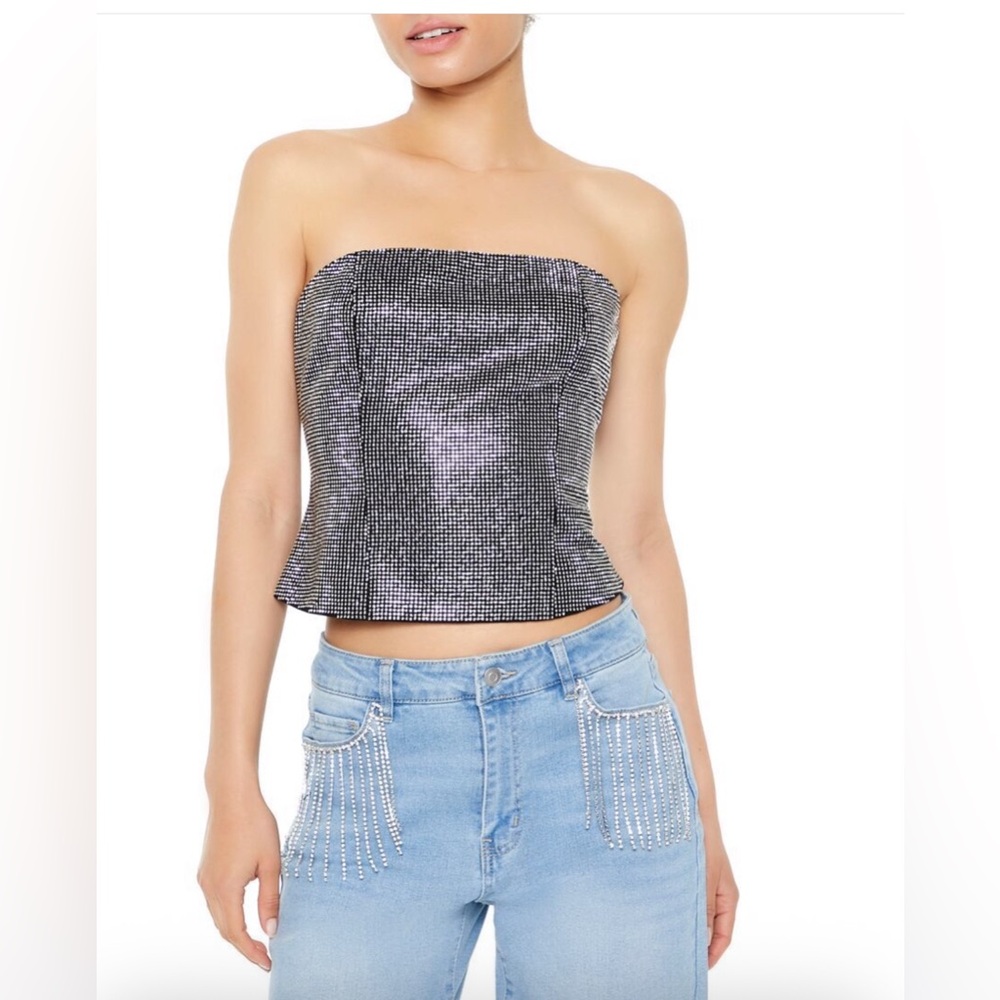 F21 Rhinestone Cropped Tube Top - Size Large- NWT